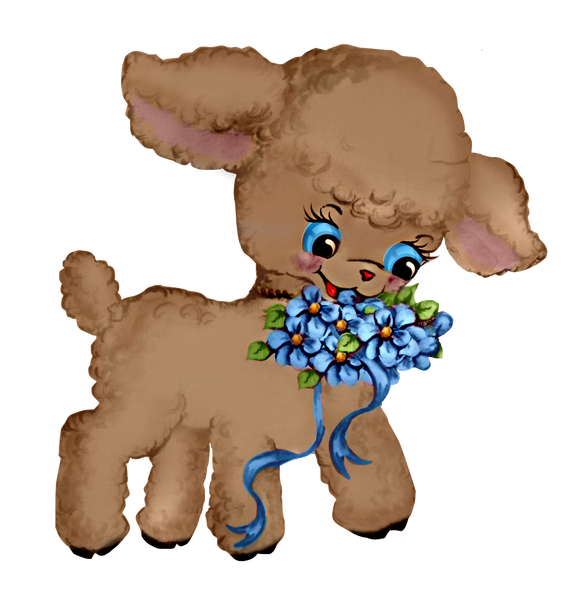 Brown Lamb With Blue Flowers