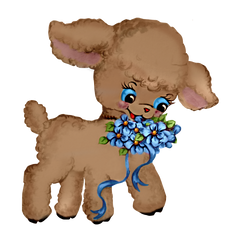 Brown Lamb With Blue Flowers