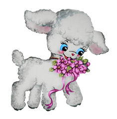 White Lamb with Pink Flowers