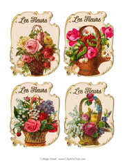 Les Fleurs Vintage Basket of Flowers Collage Sheet Printable #3