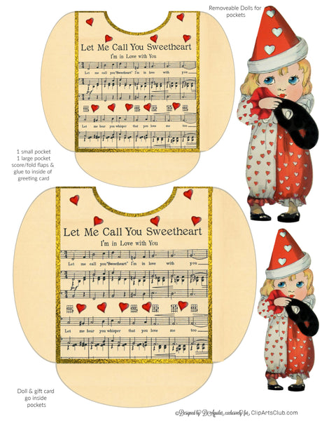 Masquerade Doll Journal Pockets and Sweetheart Music sheet Craft Printable