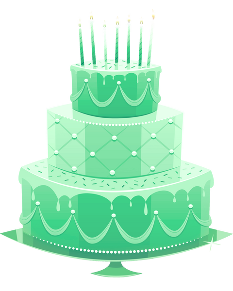Birthday Cake - Light Green Tier Fancy Cake with Candles