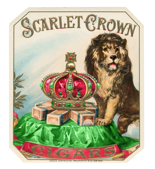 GREEN - "Scarlet Crown" Cigar Label - Vintage Lion & Crown-PNG