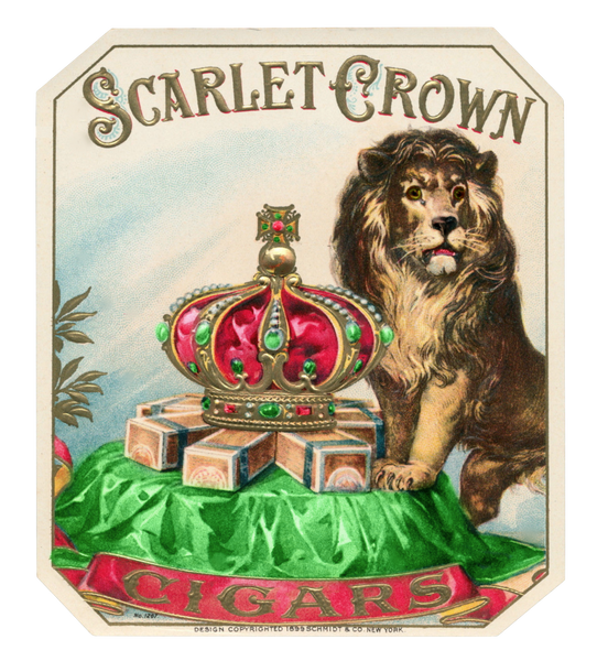 GREEN - "Scarlet Crown" Cigar Label - Vintage Lion & Crown-PNG