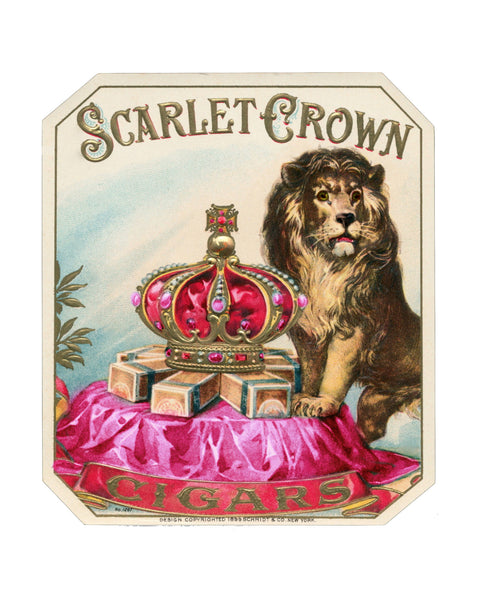 8X10 Printable "Scarlet Crown" Cigar Label-LION - PINK