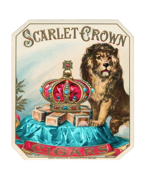 8X10 Printable "Scarlet Crown" Cigar Label - TURQUOISE