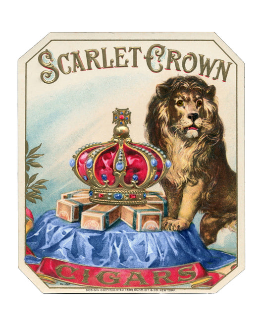 8X10 Printable "Scarlet Crown" Cigar Label - Vintage Lion-BLUE