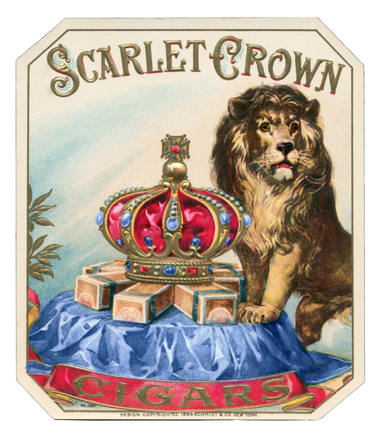 BLUE "Scarlet Crown" Cigar Label - Vintage Lion PNG