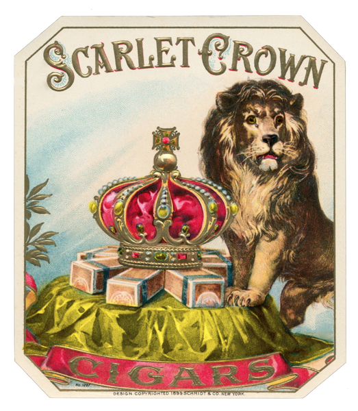 GOLD "Scarlet Crown" Cigar Label - Vintage Lion PNG