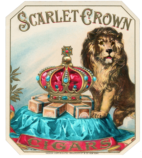 TURQUOISE "Scarlet Crown" Cigar Label - Vintage Lion PNG