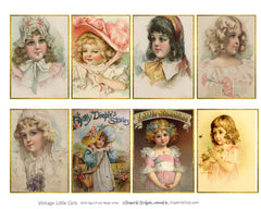 Vintage Little Girls #2 Beautiful Printable ACEO ATC Cards Collage Sheet