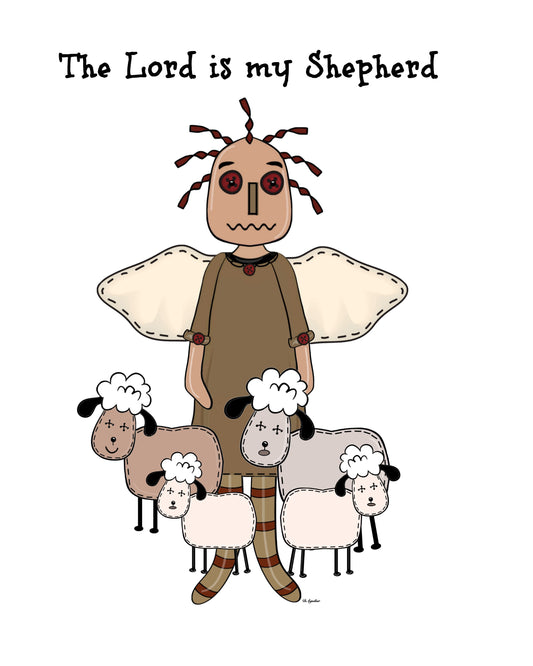 The Lord Is My Shepherd 8x10 Print - Prim Angel & Sheep