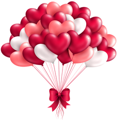 Love Hearts Balloons Bunched with a big red bow