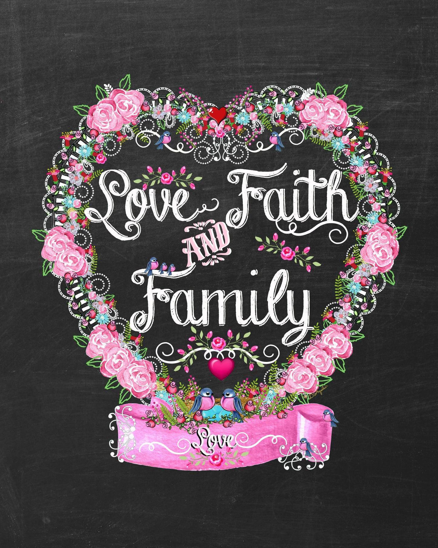 Love, Faith & Family Heart 8x10 Print Ready to Frame is part of a collection of matching prints