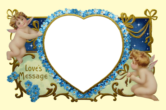 Loves Message - YELLOW Vintage Cherubs Heart