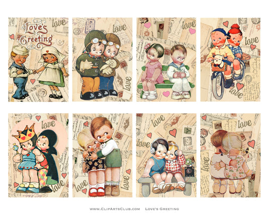 Adorable Vintage Couples In Love Collage Sheet ATC Cards Printable