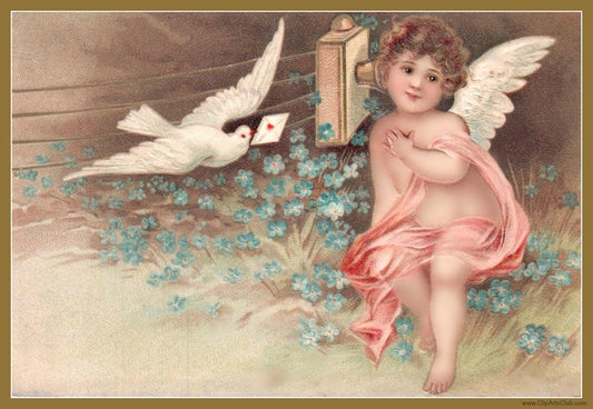 Loves Message Cupid - Dove - Telephone Vintage Postcard