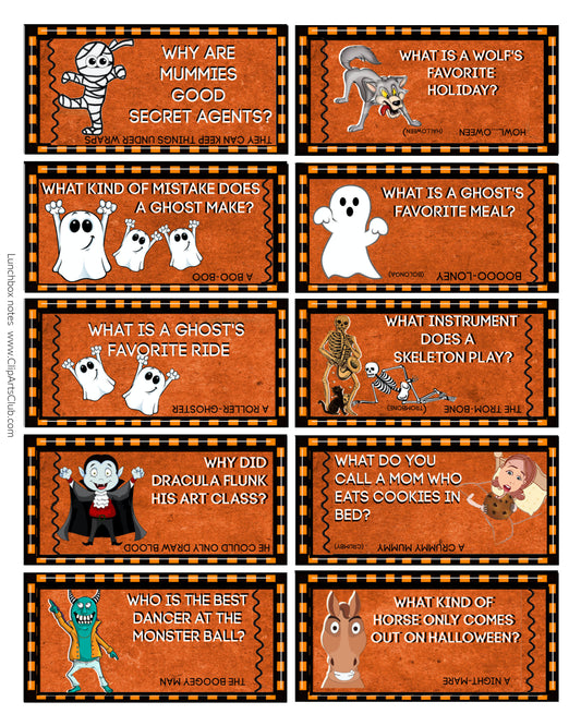 Halloween Jokes for kids - Lunchbox cards for children