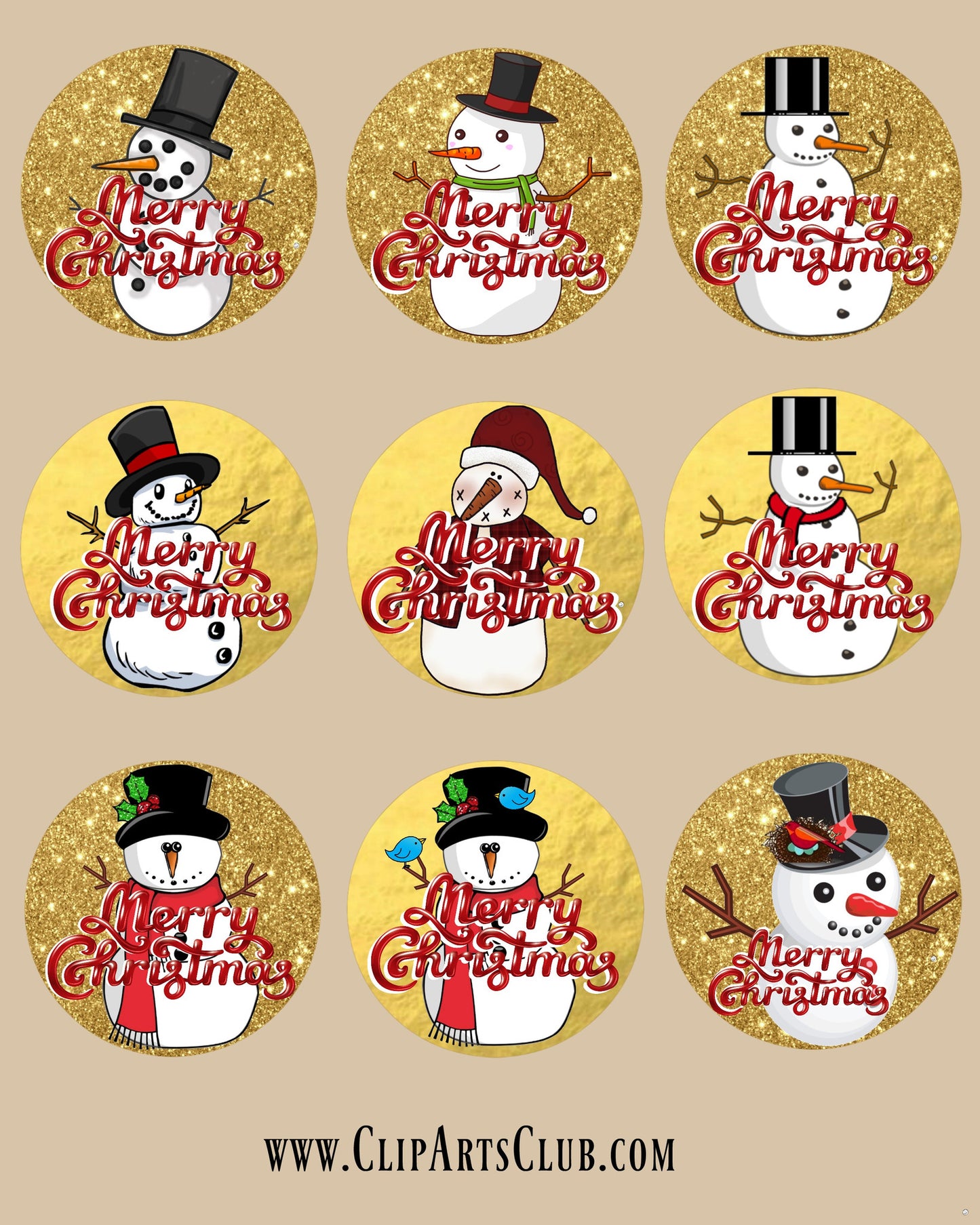 "Merry Christmas" Adorable Snowmen Labels - 9 different Labels - Christmas Printable