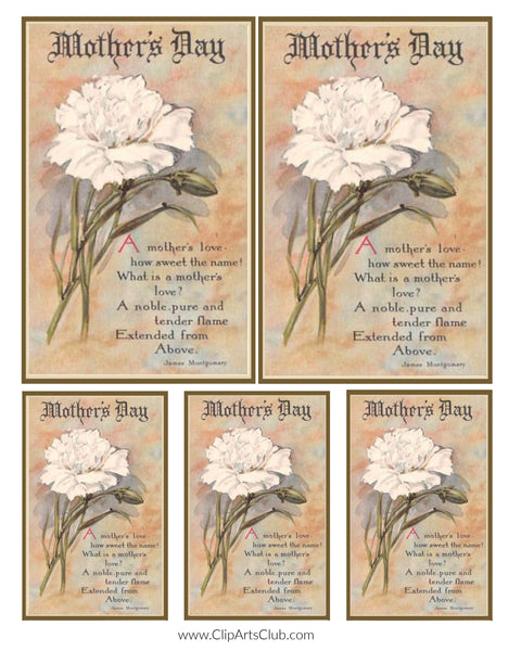 Mothers Day Vintage Postcard Collage Sheet Printable - A Mothers Love