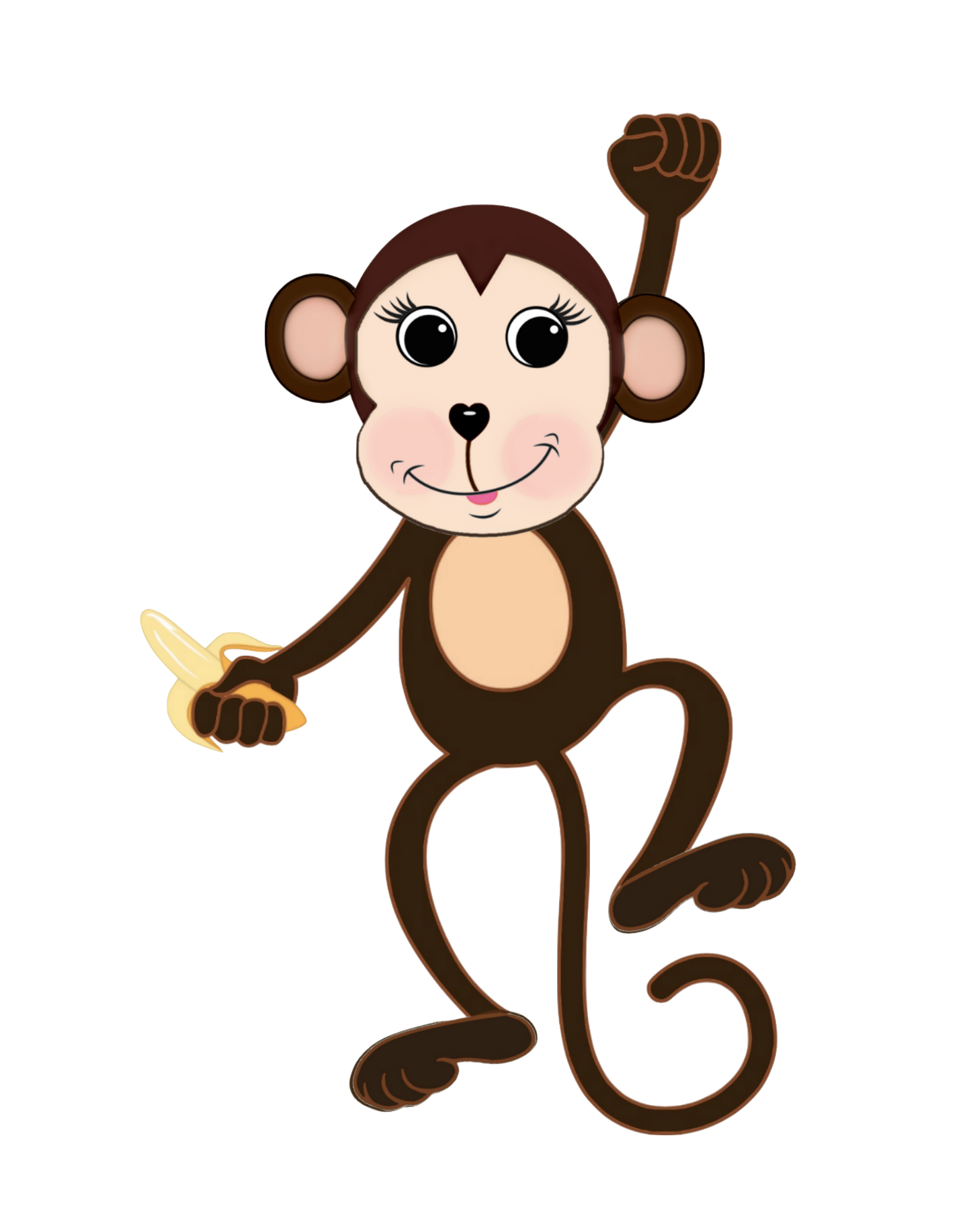 Monkey Girl Hanging with Banana - PNG Clip Art