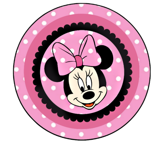 Minnie Mouse Pink Polkadots Circle - Tag - Cup cake Topper or Decoration