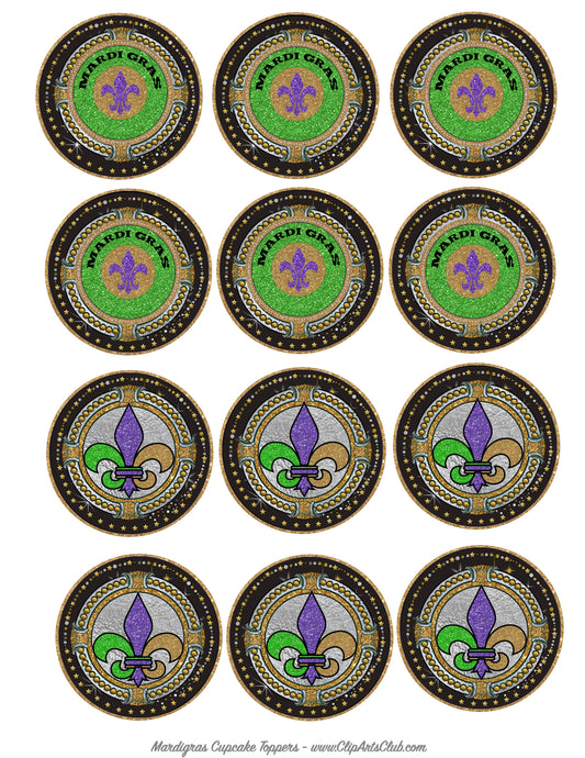 Mardigras  Cupcake Toppers Party Circles Collage Sheet