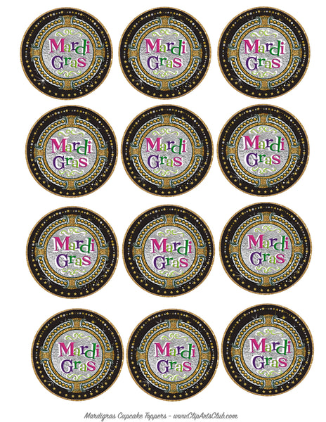 Mardigras  Cupcake Toppers Party Circles Collage Sheet