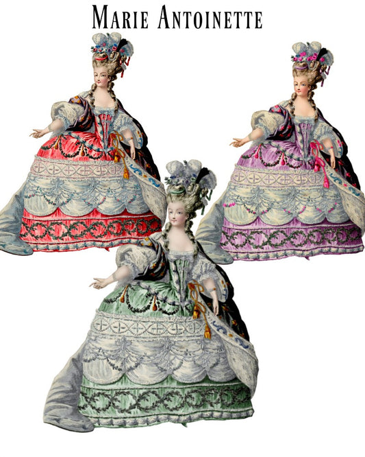 Marie Antoinette Paper Dolls - 3   - Red - Purple - Green  Clip Art