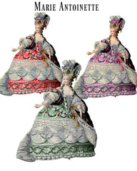 Marie Antoinette Paper Dolls - 3   - Red - Purple - Green  Clip Art