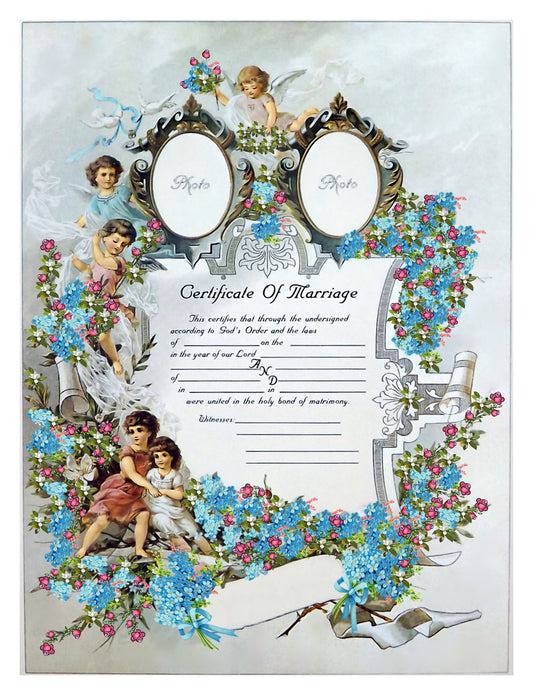 Marriage Wedding Certificate Blue Flowers