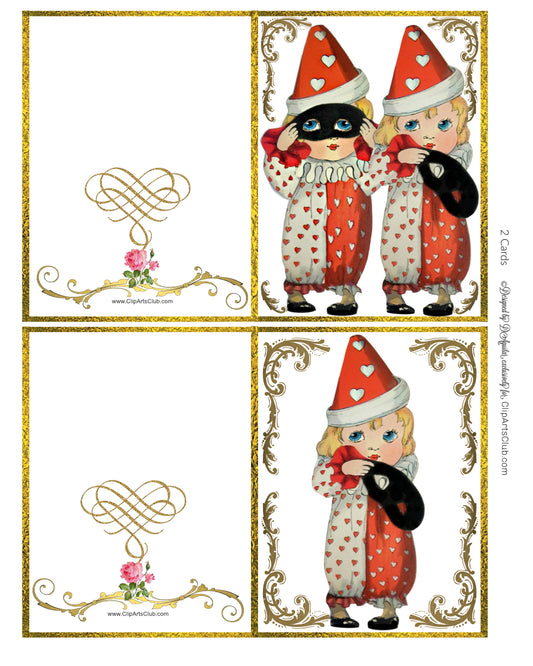Masquerade Dolls Greeting Card set - Two foldable cards Printable