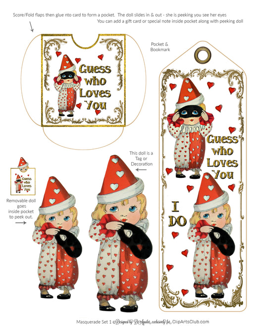 Masquerade Dolls, Guess who loves you Journal Pocket & Bookmark Printable
