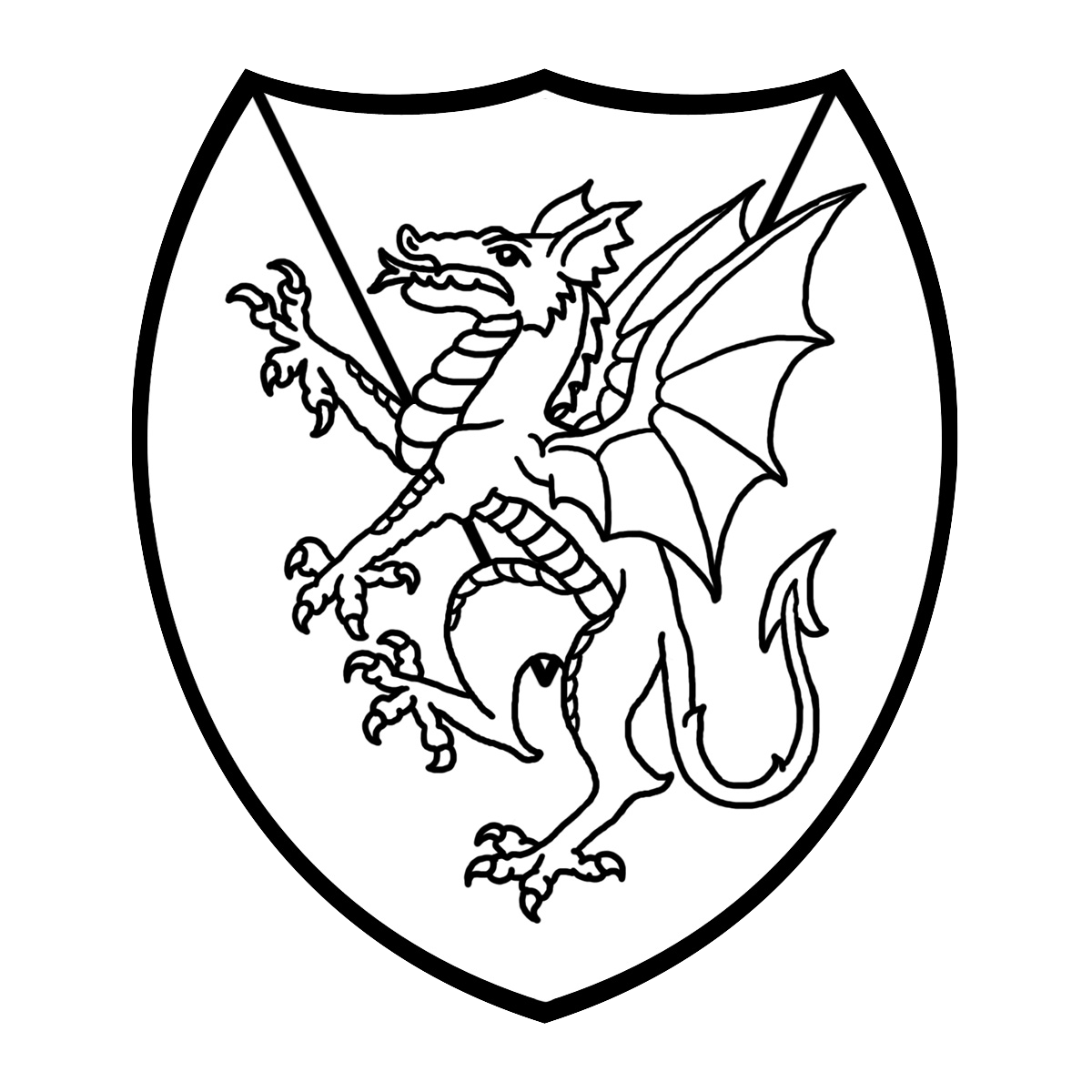 Medieval Coat of Arms Shield Heraldry Dragon Black & White