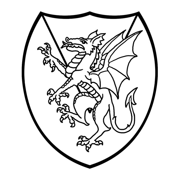 Medieval Coat of Arms Shield Heraldry Dragon Black & White