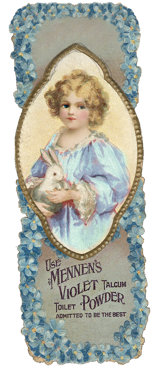 Beautiful Mennen's Powder Ephemera Vintage Bookmark - Girl & her Rabbit