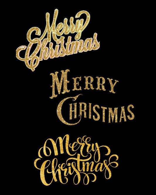 Merry Christmas in Gold Glitter  set of 3 -3 Images