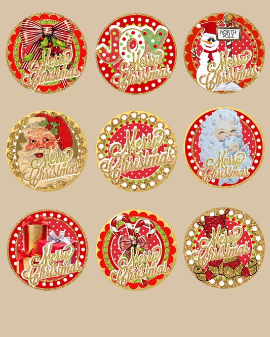 Merry Christmas Labels Collage Page #2 - Gold Glitter Red & Greens