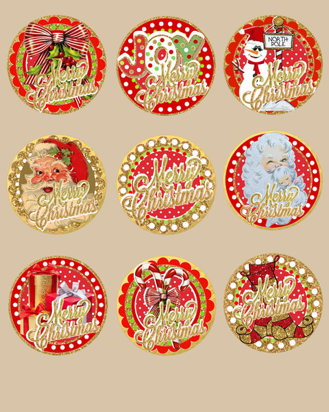 Merry Christmas Labels Collage Page #2 - Gold Glitter Red & Greens