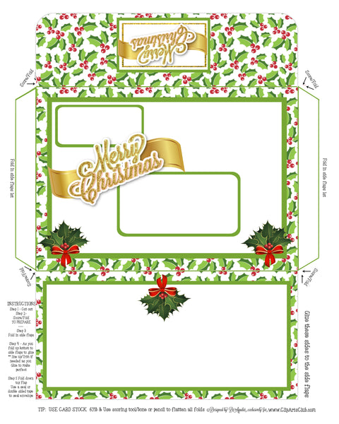 Christmas Ivy Card Set with pockets. SAMPLE PAGE DISPLAY - Scroll to actual Printable Pages to Download