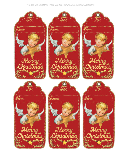 Merry Christmas Angel Star Gift Tags Printable - Large