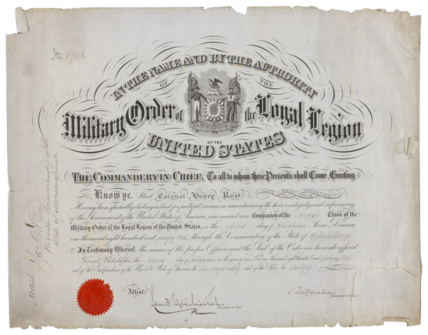 1875 Military Royal Legion Certificate