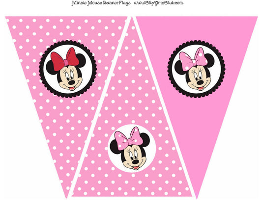 Minnie Mouse Banner Flags - Pink Polkadots Printable