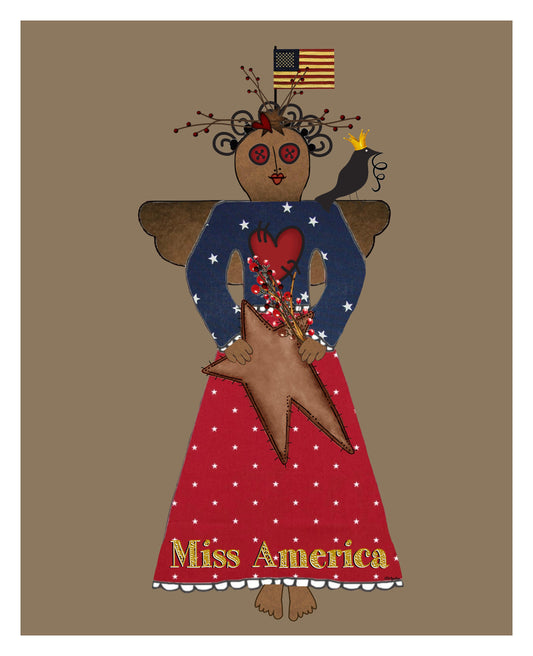 Miss America Primitive 8x10 Print