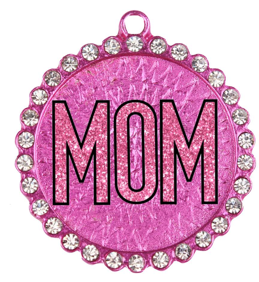 Mom Tag - Clip Art with Rhinestones - Glitz & Glam - Pink Glitter