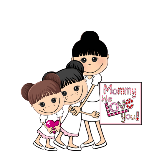 Mommy & Me Series - Black hair Mommy & Daughters black & brown hair. My adorable Mommy & daughters - Transparent back holding sign