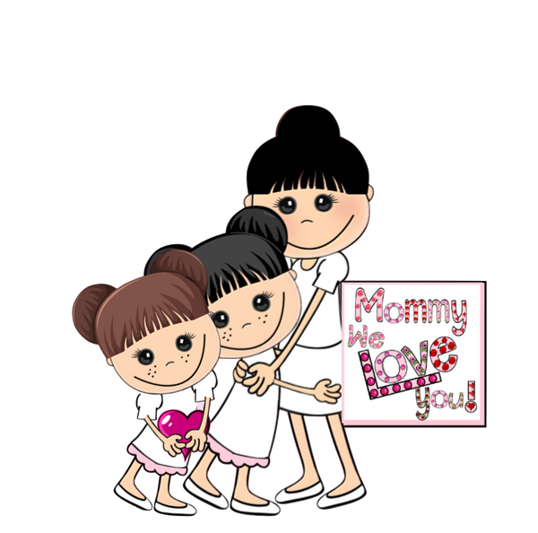 Mommy & Me Series - Black hair Mommy & Daughters black & brown hair. My adorable Mommy & daughters - Transparent back holding sign