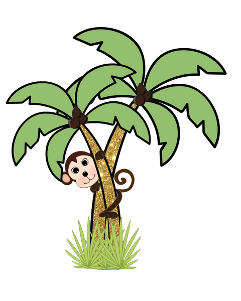 Monkey a Palm Tree - PNG Clip Art