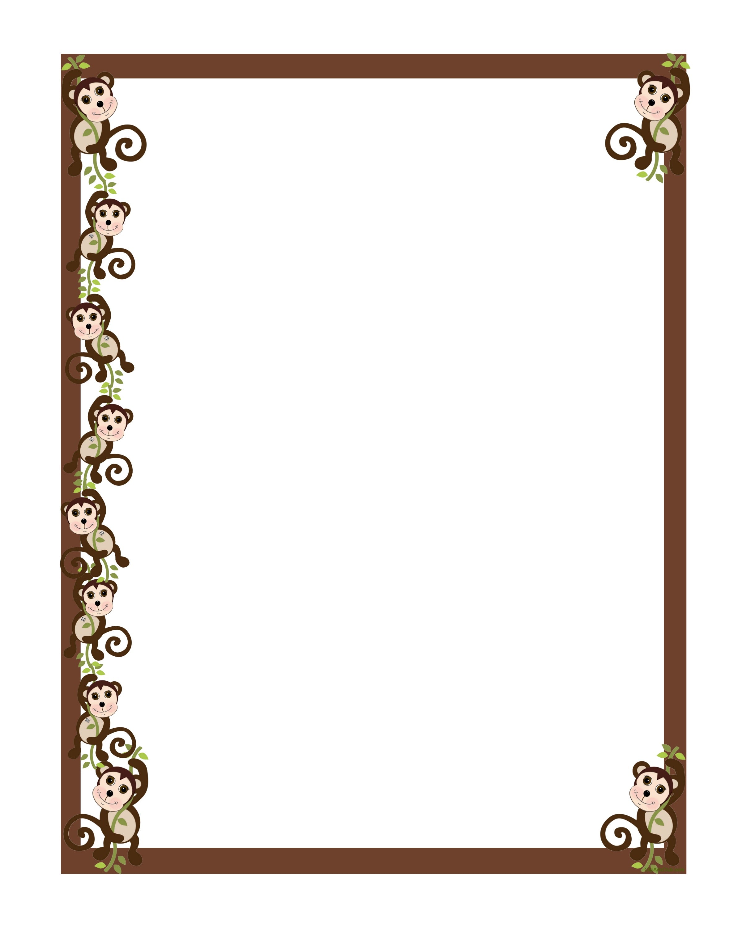 Monkey Border 8x10 Brown Page Printable | Moms Craft Club