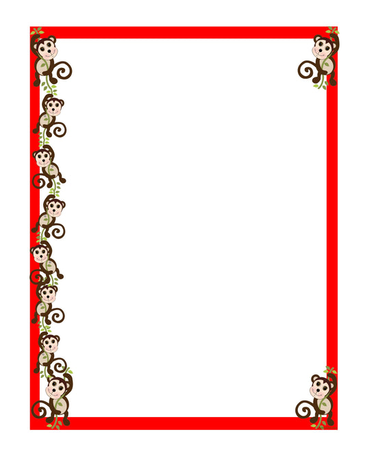 Monkey Border 8x10 Red Page Printable